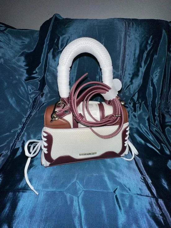 Steve Madden White and Brown Mini Lace-Up Satchel - Picture 2 of 2